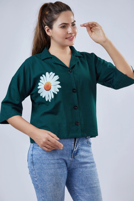 VAVA Creation Women Printed Casual Green Shirt