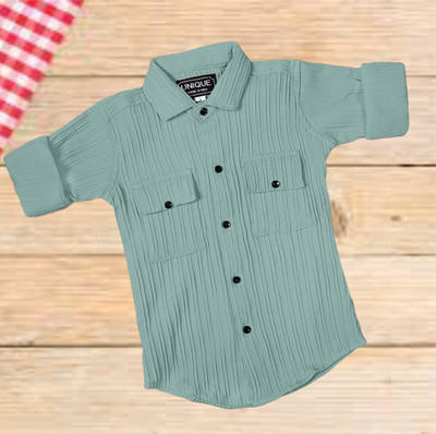 zans and mens Boys Self Design Casual Blue Shirt