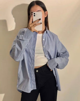 Femibazaar Women Striped Casual Blue Shirt