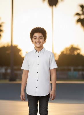 ESTHERCHARM Boys Solid Casual White Shirt