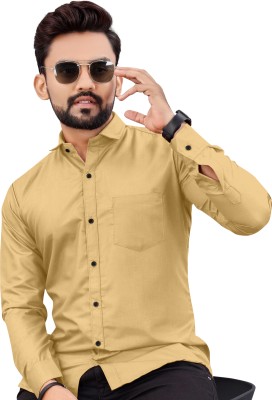 Khushi Creation Men Solid Casual Yellow Shirt