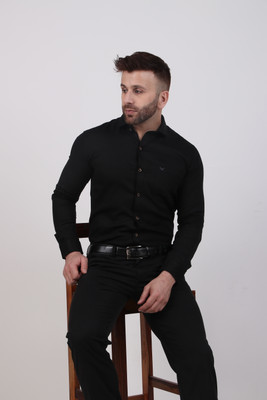 James & Warne Men Solid Formal Black Shirt