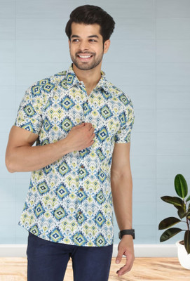 SGF TREND Men Printed Casual White, Yellow, Dark Blue Shirt