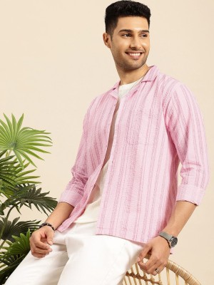 Mast & Harbour Men Striped Casual Pink Shirt