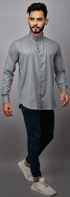 FURBO Men Solid Casual Grey Shirt