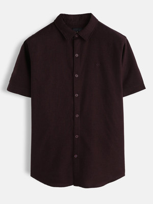 WROGN Men Solid Casual Maroon Shirt