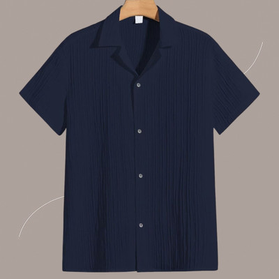 Jenil Fashion Men Self Design Casual Dark Blue Shirt