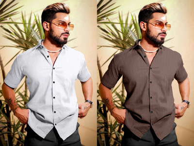 METRONAUT Men Self Design Casual Multicolor Shirt(Pack of 2)