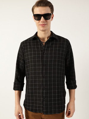 THOMAS SCOTT Men Checkered Casual Black Shirt