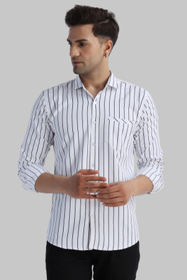 METRONAUT Men Striped Casual White, Black Shirt