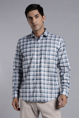 Appel Touch Men Checkered Formal White, Blue Shirt