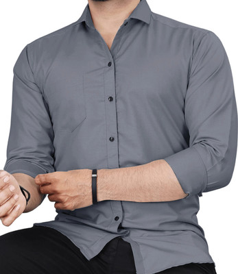 CLOSWIF CREATIONS Men Solid Casual Grey Shirt
