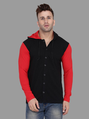 HouseOfCommon Men Solid Casual Black, Red Shirt