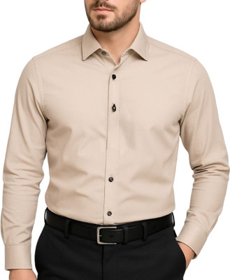 ROYAL FARMER Men Solid Party Beige Shirt
