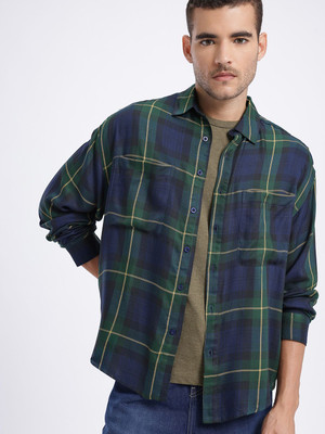Glitchez Men Checkered Casual Blue Shirt