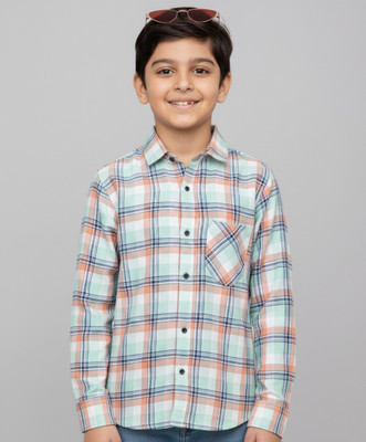 HIKUJ Boys Checkered Casual Light Blue Shirt