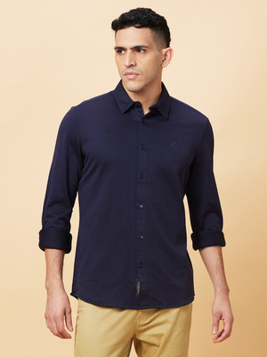 BEING HUMAN Men Solid Casual Dark Blue Shirt