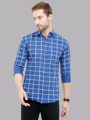 AIDAN PAUL Men Checkered Casual Dark Blue Shirt