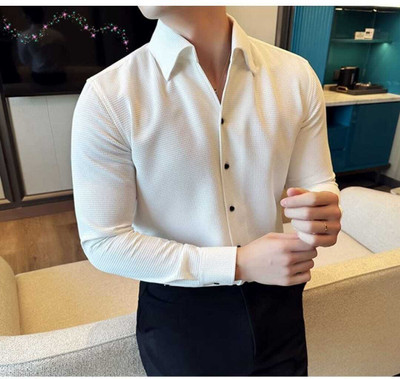 Pribha Fashion Men Self Design Formal White Shirt
