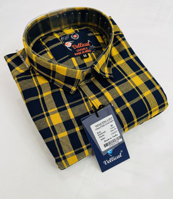 Vellical Men Checkered Casual Yellow Shirt