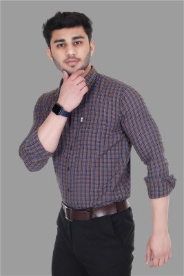 HouseOfCommon Men Checkered Formal Brown Shirt