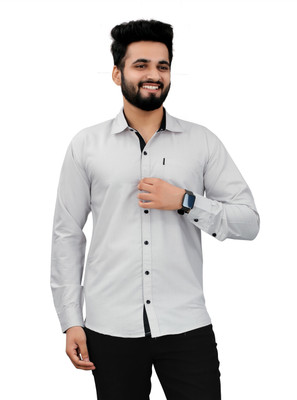 ravendra creation Men Solid Casual Grey Shirt