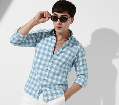 U TURN Men Printed Casual Blue Shirt