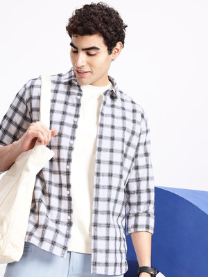 AEROPOSTALE Men Checkered Casual White Shirt
