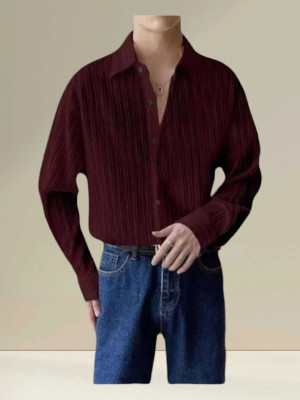 SHIVAY TRENDS Men Self Design Casual Maroon Shirt