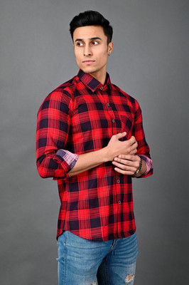 BlackLilly Men Checkered Casual Red Shirt
