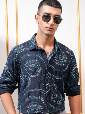 HIGHLANDER Men Self Design Casual Blue Shirt