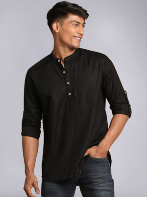 allan peter Men Solid Straight Kurta(Black)