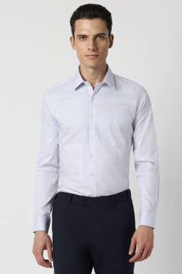 VAN HEUSEN Men Checkered Formal White, Light Blue Shirt