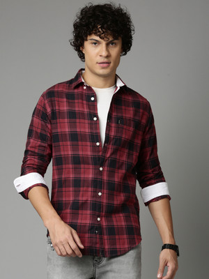 OOKO KAKA Men Checkered Casual Red Shirt