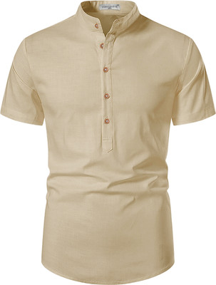 UNIFAV Men Solid Straight Kurta(Beige)