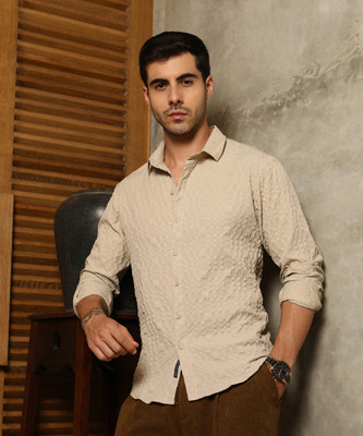 CAMPUS SUTRA Men Solid Casual Beige Shirt