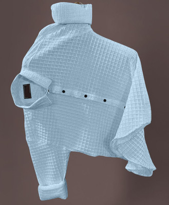 ENTNICBLISS Men Checkered Casual Light Blue Shirt