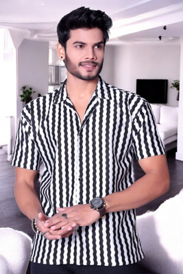 gurukrupa creation Men Self Design Casual Black, White Shirt