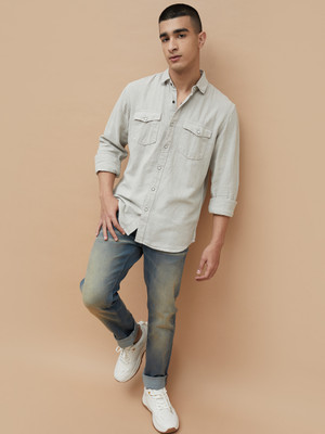 Forca by Lifestyle Men Printed Casual Grey Shirt
