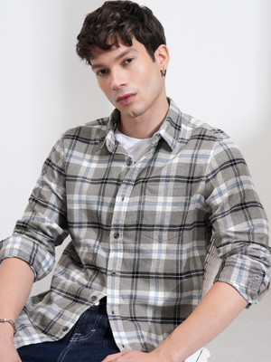 HIGHLANDER Men Checkered Casual Grey Shirt