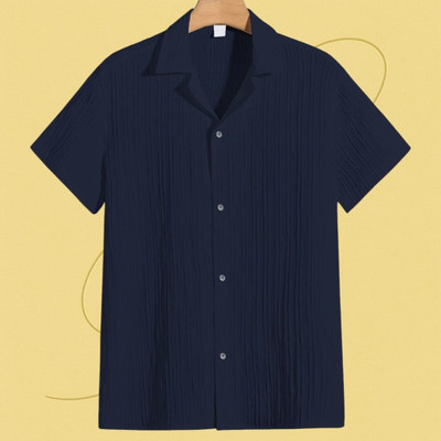 A DEEMOON Men Self Design Formal Gold Shirt