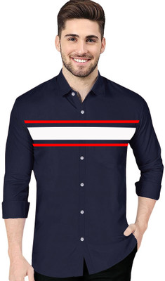 Plum Crazy Men Striped Casual Dark Blue Shirt