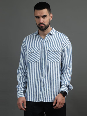 Kolor Fusion Men Striped Casual White Shirt