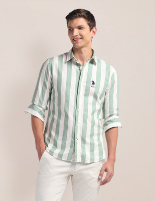 U.S. POLO ASSN. Men Striped Casual Green Shirt