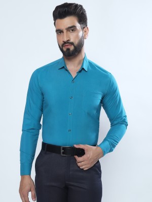 youth first Men Solid Formal Blue Shirt