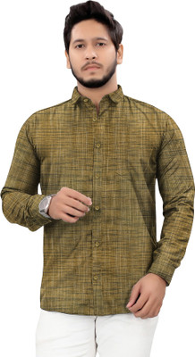 MK WORLD Men Self Design Casual Yellow Shirt