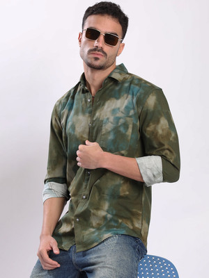 Bene Kleed Men Self Design Casual Green Shirt