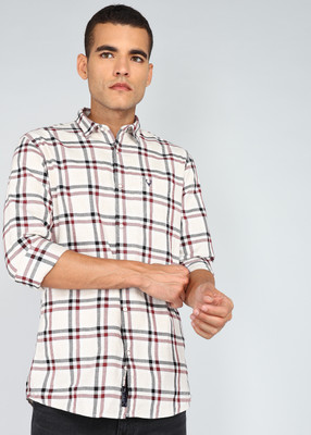 Allen Solly Men Checkered Casual Beige Shirt