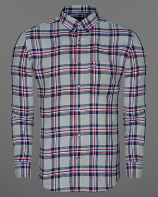french crown Men Checkered Casual Grey Shirt
