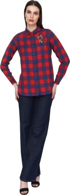 Frellaa Women Checkered Casual Red, Blue Shirt